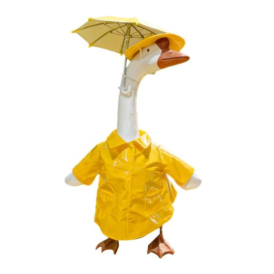 1 Set Porch Goose Rain Jacket Yellow Raincoat Hat And Umbrella Waterproof Goose Outfit Fits 23 Inch Porch Goose for Yard Lawn Decor