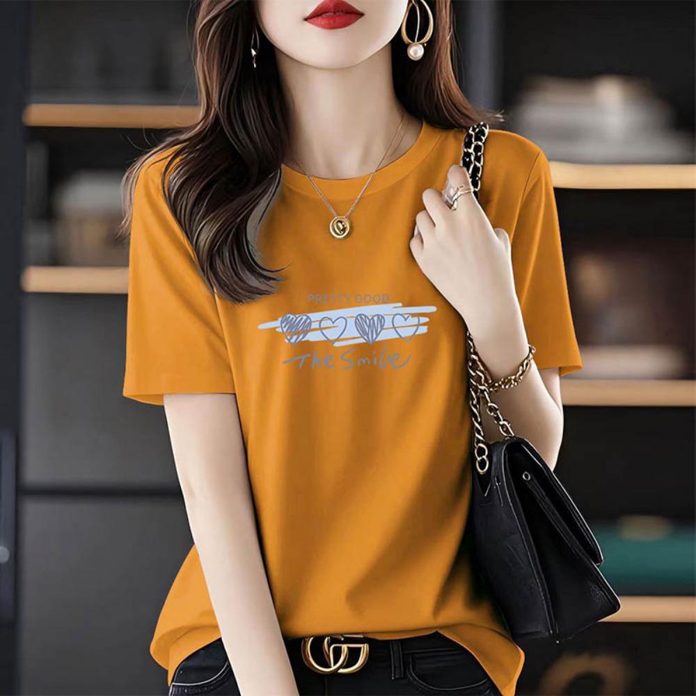 Summer Chic Letter Print T-shirt Women Clothing Fashion All-match Basic Short Sleeve Top Tee Loose Pullover
