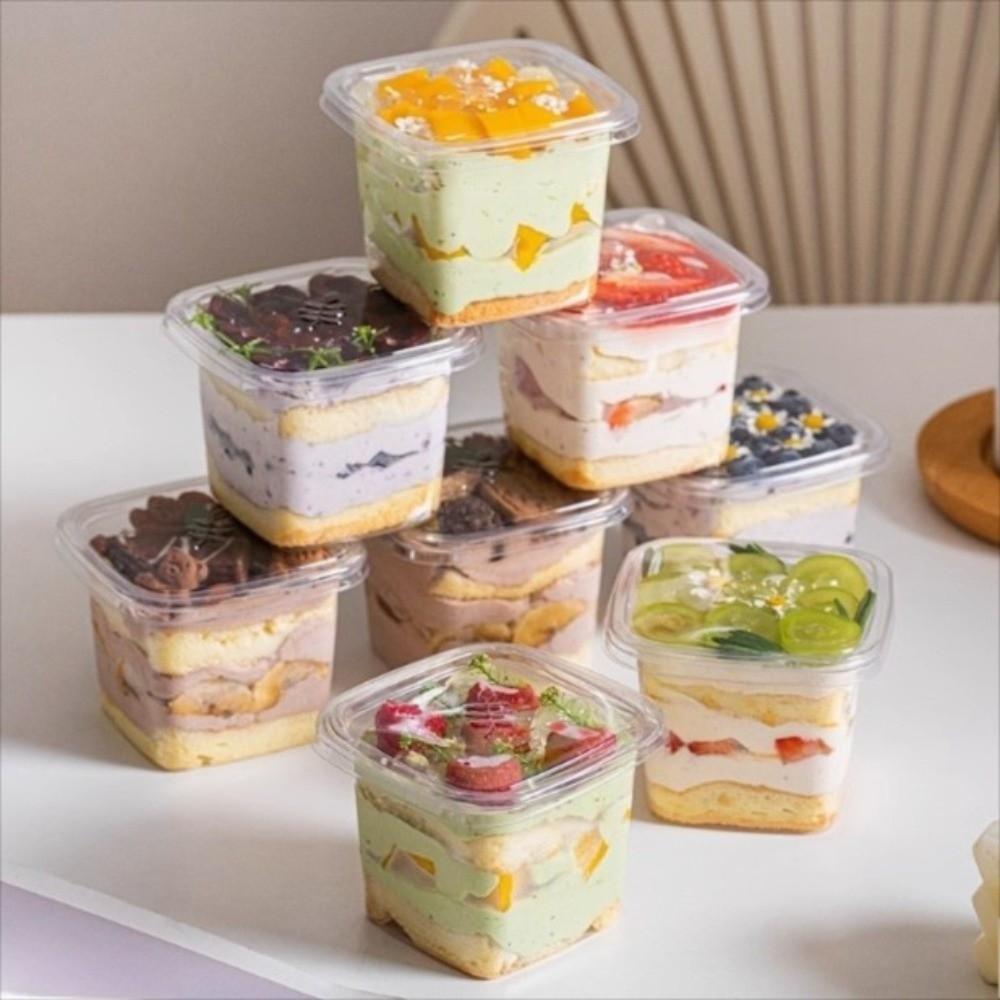 50Pcs Disposable Mousse Dessert Box With Lid Square Individually Packaged Clear Plastic Cups Portable Cake Container