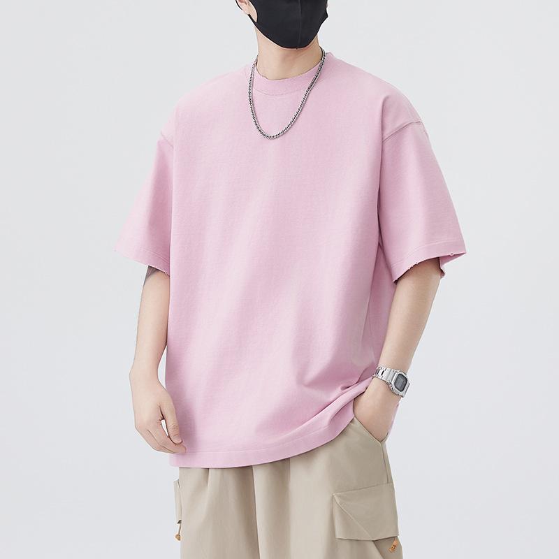 New Summer Heavyweight 320g Pure Cotton Cool T-shirt Men's White Short-sleeved Loose Top Men