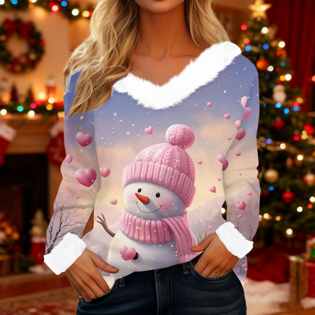 Langarmshirts für Damen, süße Oberteile, Weihnachtsdrucke, T-Shirts, Blusen, lässig, Übergröße, Basic-Oberteile, Pullover
