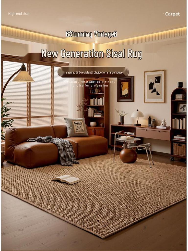 Vintage Wabi-Sabi Sisal Cat Scratch Rug for Living, Tea, and Meeting Rooms - Customizable Size