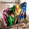 Custom Name Flannel Blanket,Demon Slayer Lightweight Warm Bed Blanket For Couch & Holiday Gift