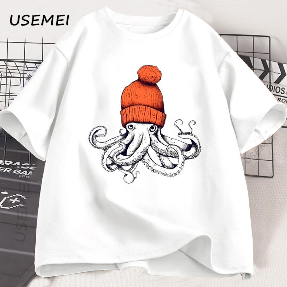 

Octopus Orange Peas Japanese Style Graphic Casual Short-sleeved Round Neck T-shirt Unisex Clothes M