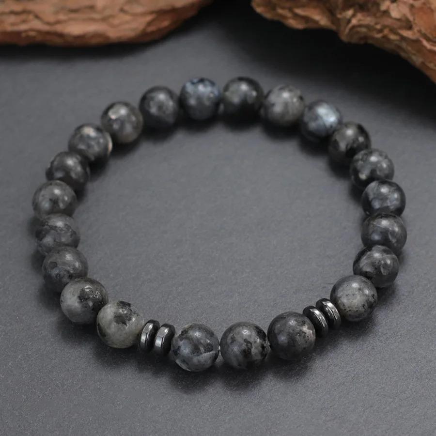 Genuine Natural Stone Beads Bracelet Men 8MM Howlite Obsidian Tiger Eyes Beaded Elastic String Bangles Homme Joias