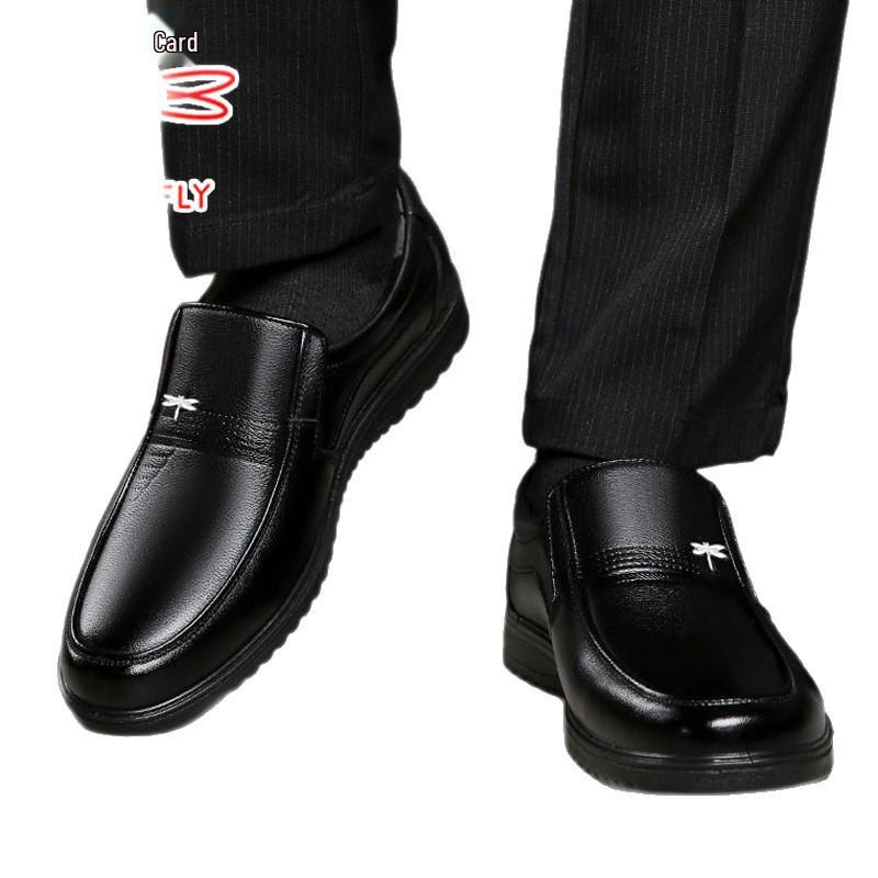 Dragonfly Men's Genuine Leather Breathable Non-Slip Casual Shoes for Middle-Aged & Elderly