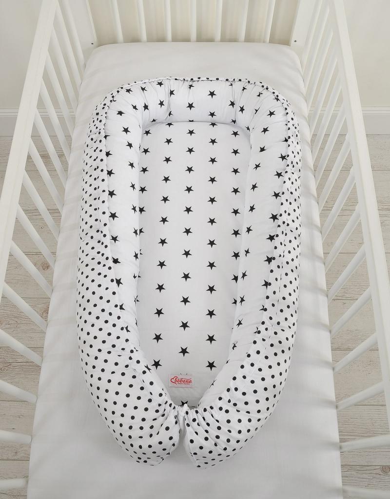 Baby cocoon, double-sided, playpen, swaddle, Premium BOBONO - black stars/dots