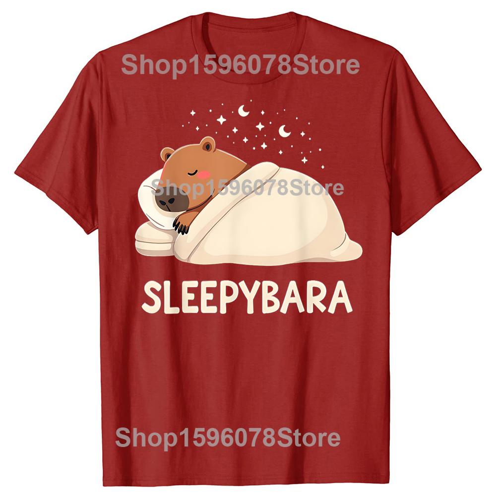 Capibara Durmiendo Sleepybara Camisetas Streetwear Manga Corta Regalos de Cumpleaños Ropa para Hombre Moda Casual Suelta Camiseta Oversize