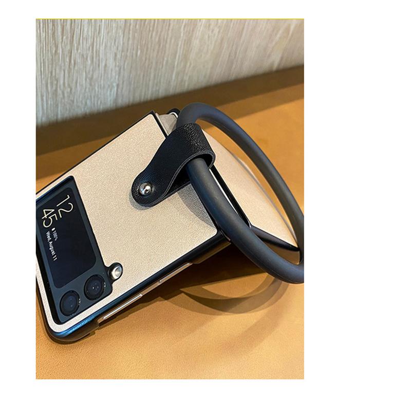 Luxury Pu Leather Phone Case For Samsung Galaxy Z Flip 4 3 Back Cover With Portable Bangle