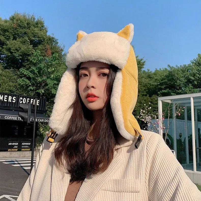 WTEMPO Women's Autumn Winter Outdoor Cycling Skiing Hats Plush Inner Faux Fur Ear Protection Hats Couple Windproof Cold-proof Warm Bomber Hats