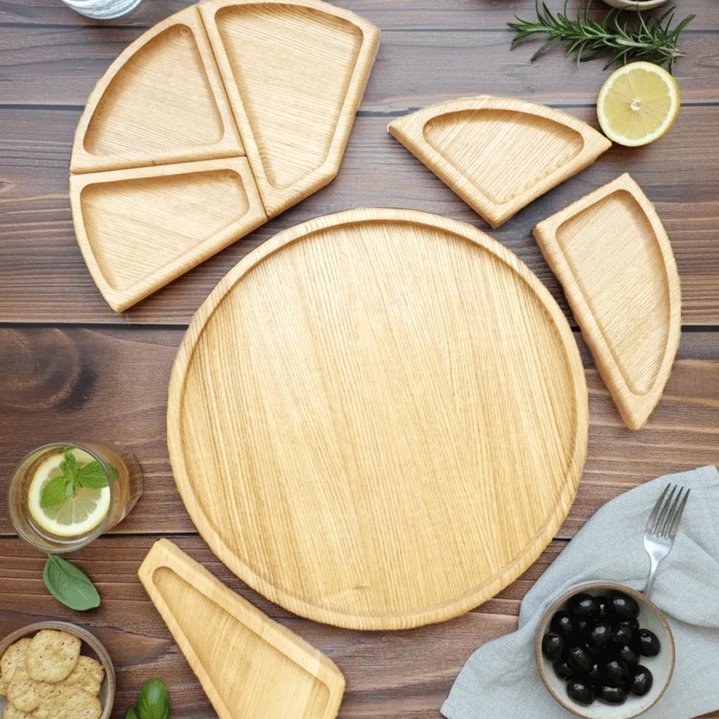 Nieuwe 8-in-1 Ronde Houten Afneembare Opberglade Verdeelde Serveerschaal Snack Dessertplateau Fruitschaal Voor Snoep Noten Hapjes