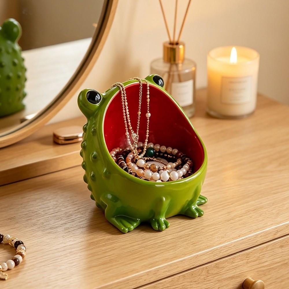 Glossy Finish Animal Jewelry Organizer Ceramic/Resin Frog Storage Bowl Vanity Table Decor
