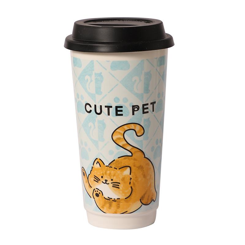

Cute style kitten puppy ceramic cup high value large capacity drinking cup office home coffee cup 372
