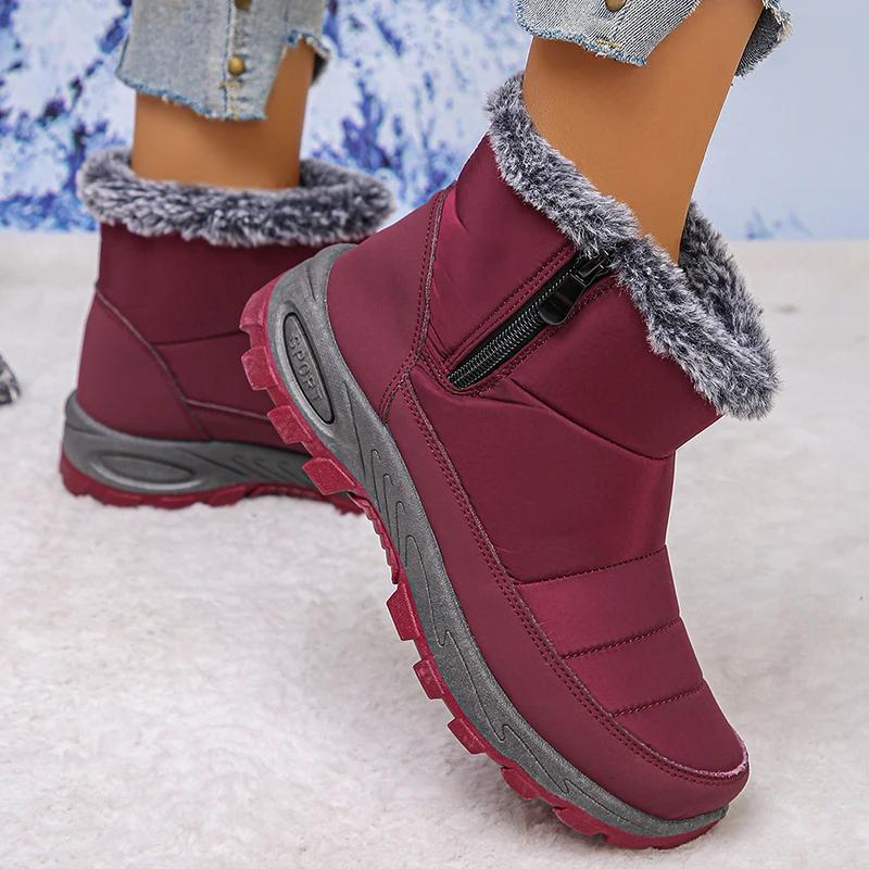 Fashion Thicken Plush Waterproof Snow Boots Women 2025 Non Slip Zipper Platform Winter Boots Woman Fleece Lining Warm Ankle Booties 43