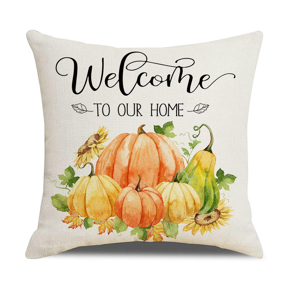 New Autumn Throw Pillow Cover Pumpkin Truck Thanksgiving Cushion Linen Digital Print Holiday Dress Up Cushion
