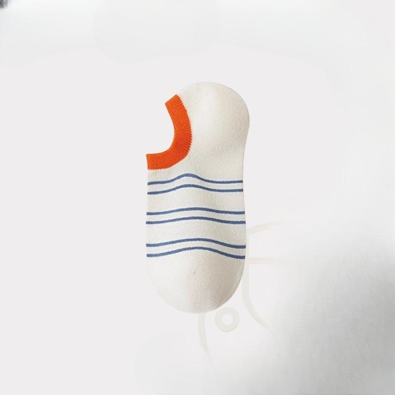 Dopamine Color-blocking Striped Boat Socks, Invisible Socks, Versatile Summer Outerwear for Trendy Girls, Pure Cotton Short Socks