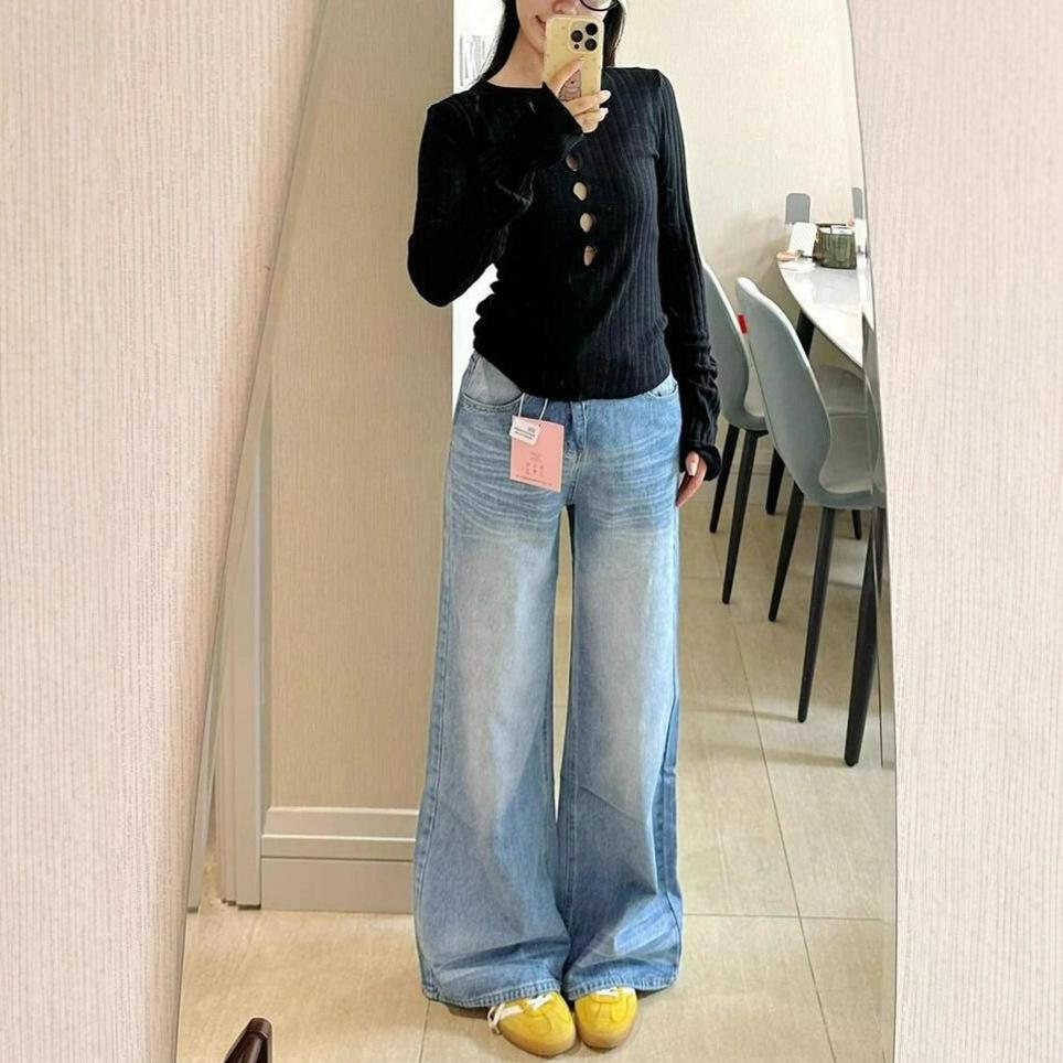 Crease Large Size Wide-legged Jeans Women's Washed Loose Thin Draping High Waist Dragging Floor Straight Trousers Jeans for Women Long Denim Pants