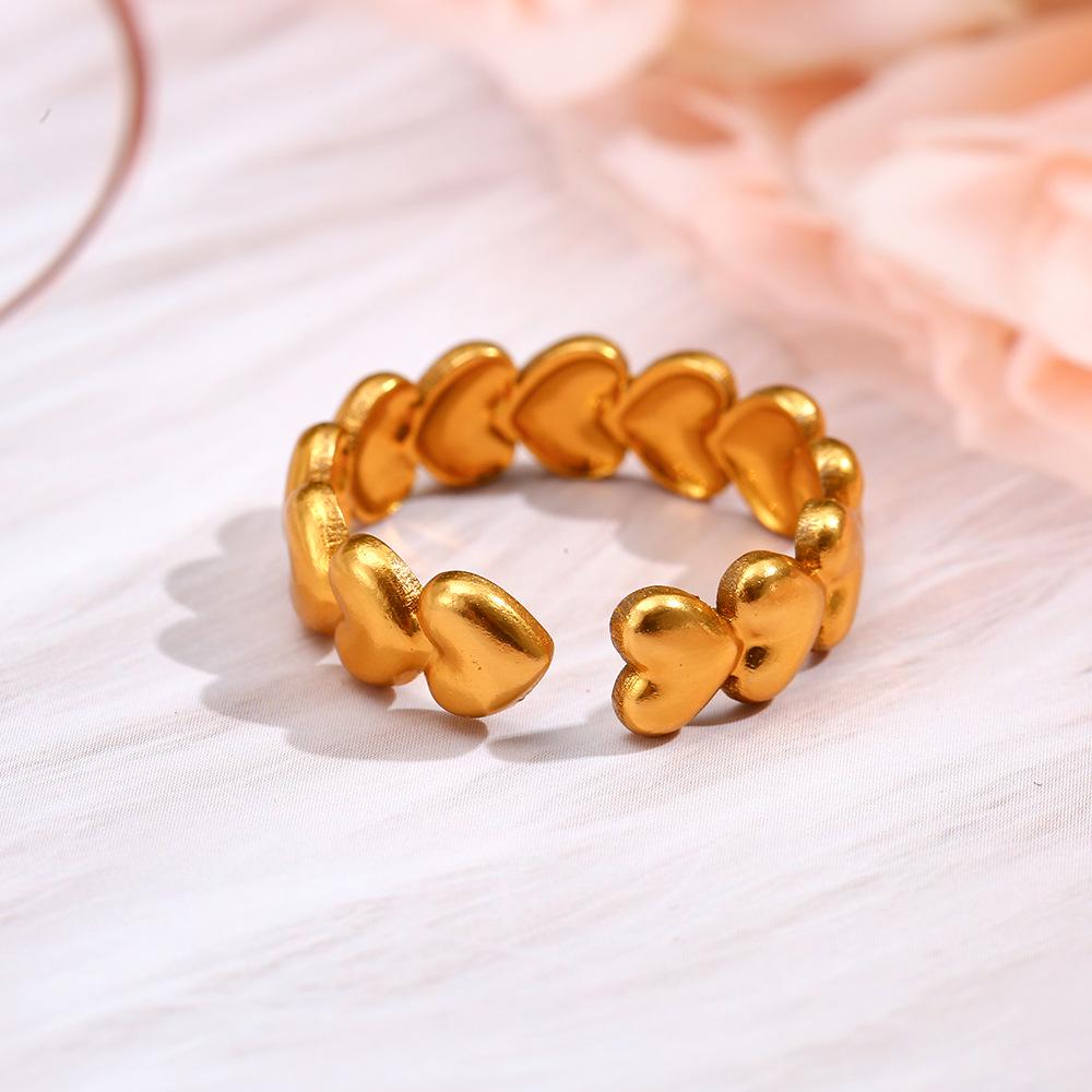 European & American Women s Leaf Heart Shape Aluminum Open Ring, Non-fading, Simple Design. золотой
