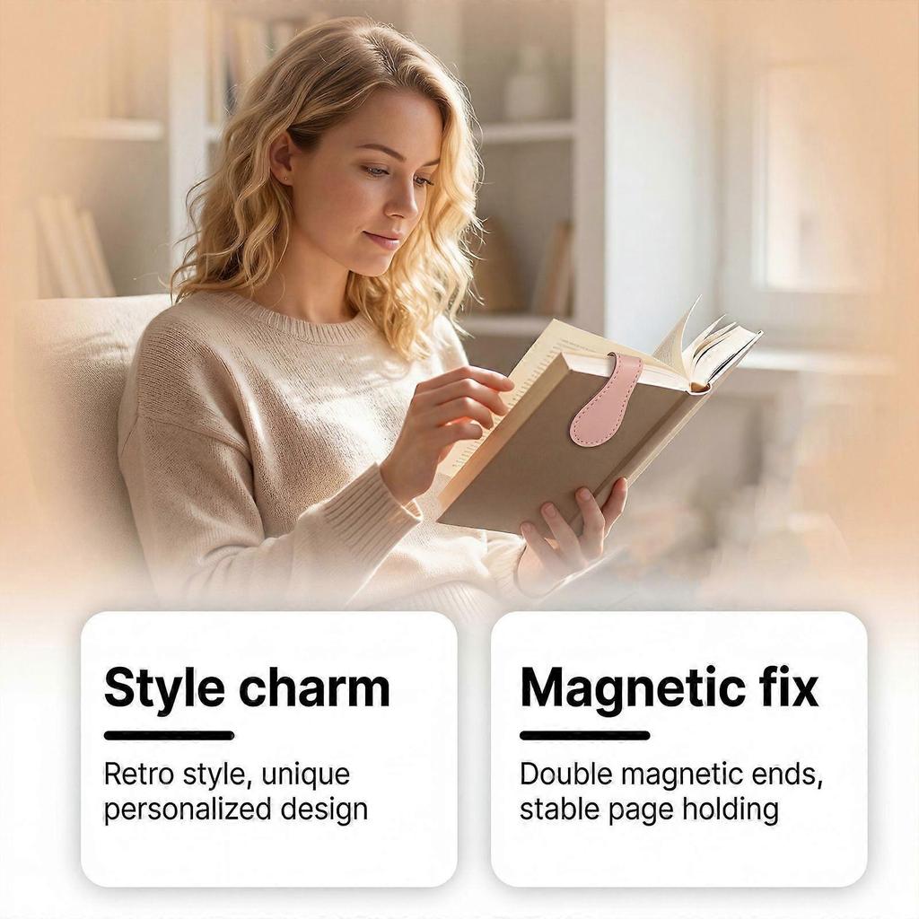 Magnetic Bookmarks 7Pcs - Leather Magnetic Bookmark Gift Set - Double Sided Magnet Bookmark Clips - Vintage Bookmarks for Reading Women - Stylish Gift