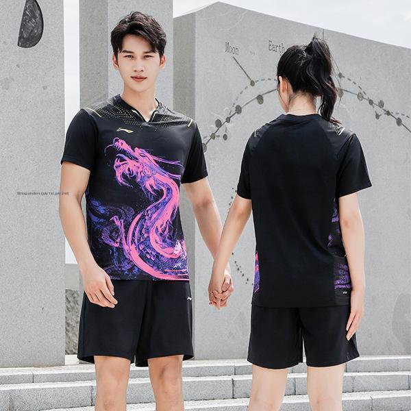 Li-Ning Ping Pong Series Quick-Dry Sports Round Neck T-Shirt Unisex Tops Black AAYR361-2