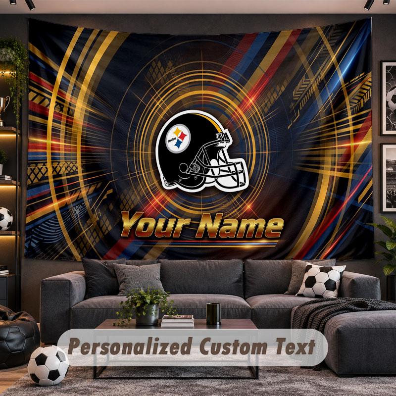 Wall Hanging Tapestry Custom NamePittsburgh Steelers Pattern Personalized Printed Fabric Wall Decor