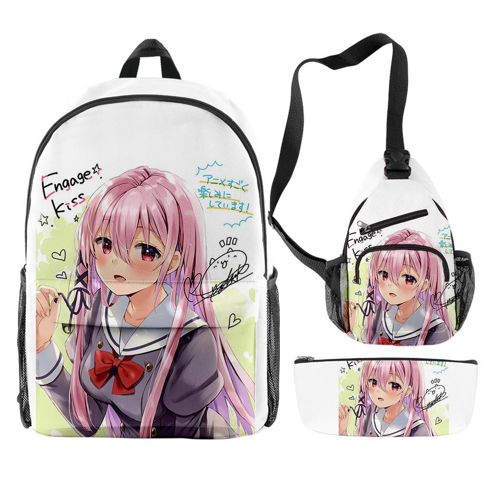 Classique Nouveauté Particulier Cool Engager Baiser Anime Impression 3D 3 pièces/Ensemble pupille Sacs d'école Sac à dos de voyage pour ordinateur portable Sac de poitrine Trousse à crayons