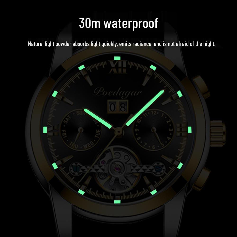 Švýcarské pánské automatické multifunkční tourbillonové hodinky