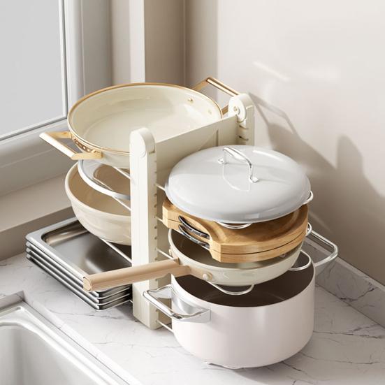 Pot Rack Stainless Steel Divider Expandable Design Adjustable Lid Organizer Kitchen Cabinet Storage Rack Pot Lid Holder