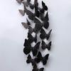 3D Black Solid Color Butterfly Wall Sticker Set - 12 Magnetic Pieces with Adhesive