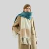 New Mohair Color Matching Fringed Scarf Women's Autumn and Winter Advanced Sense Contrasting Colors Thickened Warm and Comfortable Versatile Scarf