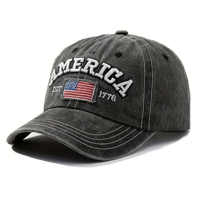Vintage USA Flag Embroidered Baseball Cap - Bold Lettering, Distressed Wash, Sun Protection - Trendy Dad Hat for Outdoor