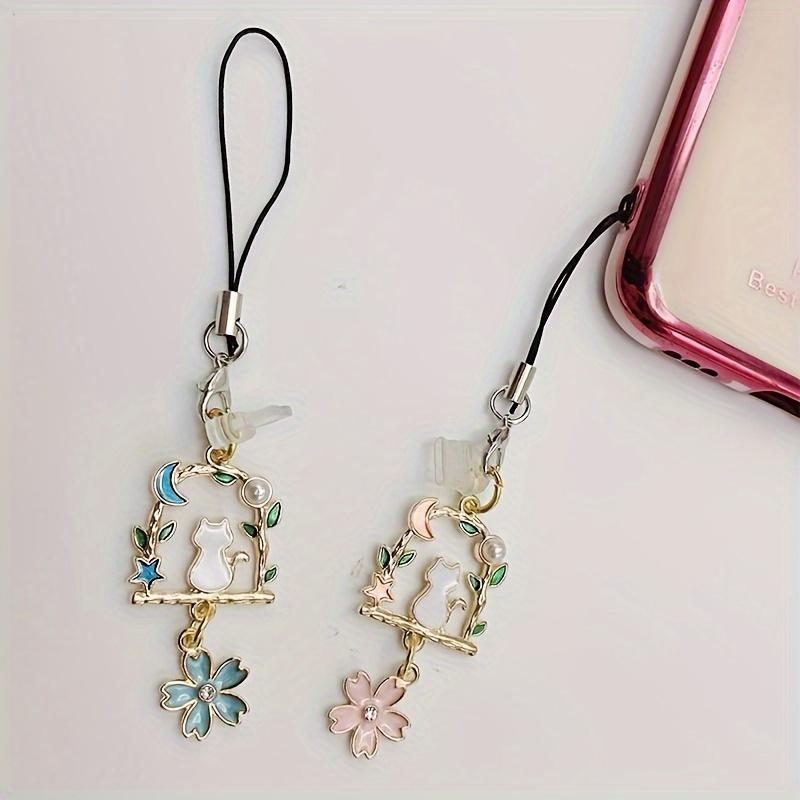Mobile Phone Dust Plug, Metal Fashion Flowers & Cat Pendant Dust Plug - Decorate Your Phone! Send Rope