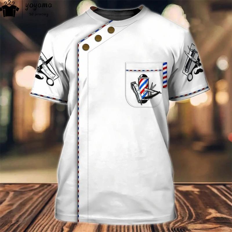 T-shirt tendance pour homme, impression 3D, haut à manches courtes, vêtements de travail de barbier, t-shirt surdimensionné, vêtements de barbier pour hommes