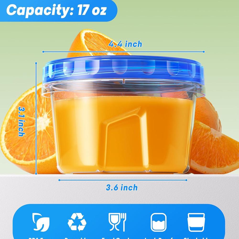 17oz Freezer Storage Containers, Plastic Food Storage Containers with Twist Top Lids, BPA Free and Reusable Soup Containers