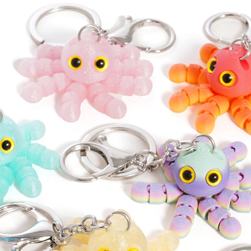 3D Printed Multi-Joint Movable Cute Octopus Little Pendant Keychain Car Key Ring Schoolbag Pendant