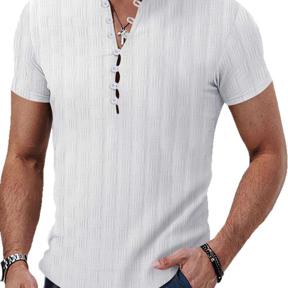 Summer Men's Stand Up Collar Casual Short Sleeved Shirt