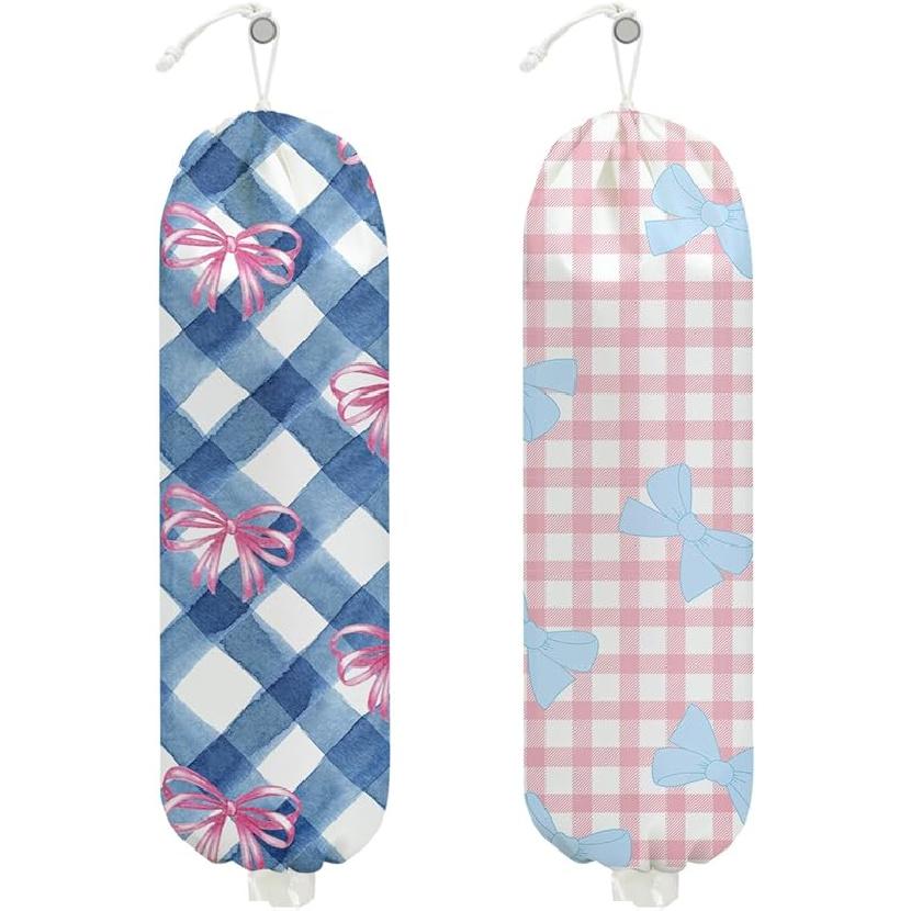 2Pcs Bee Plastic Bag Holder, Wall Mount Grocery Bag Holder for Plastic Bags, Sunflower Reusable Grocery Bags Storage Dispenser for Home Kitchen