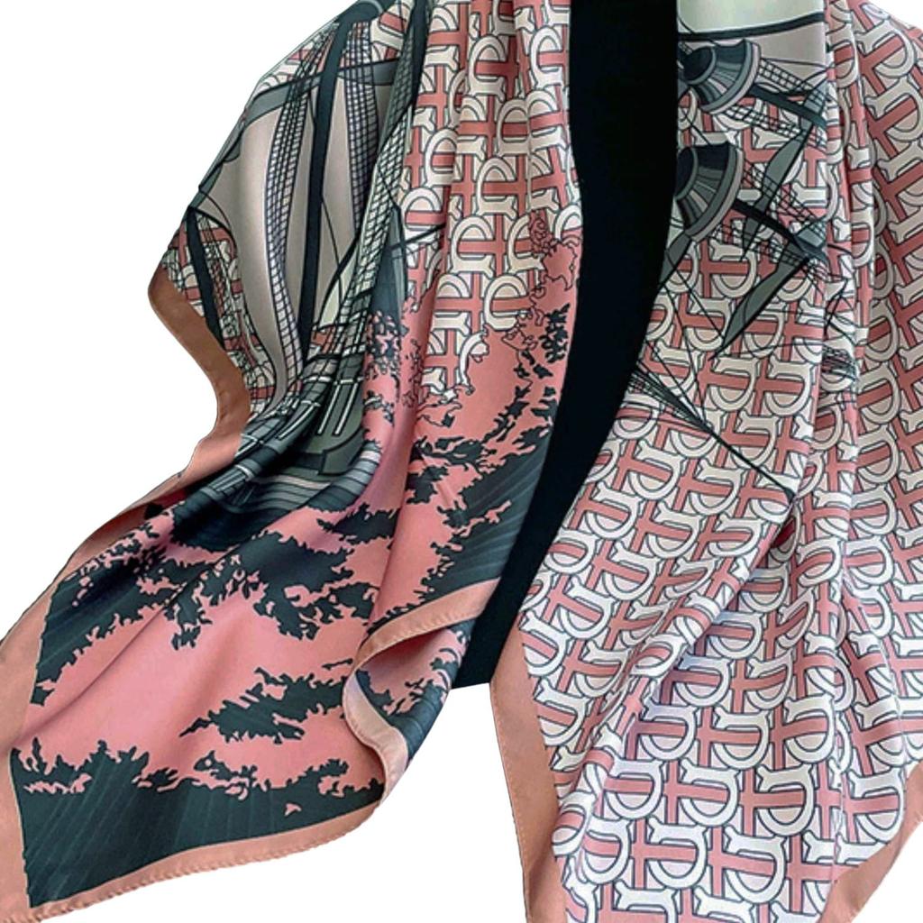 Women' Scarf Pink and Black 90X90 - With Architectural Print and Monogram