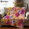 Vibrant Floral Cluster Cartoon Anime Print Flannel Blanket Soft Warm Throw for Kids Bedroom Sofa Bed Christmas Office Car
