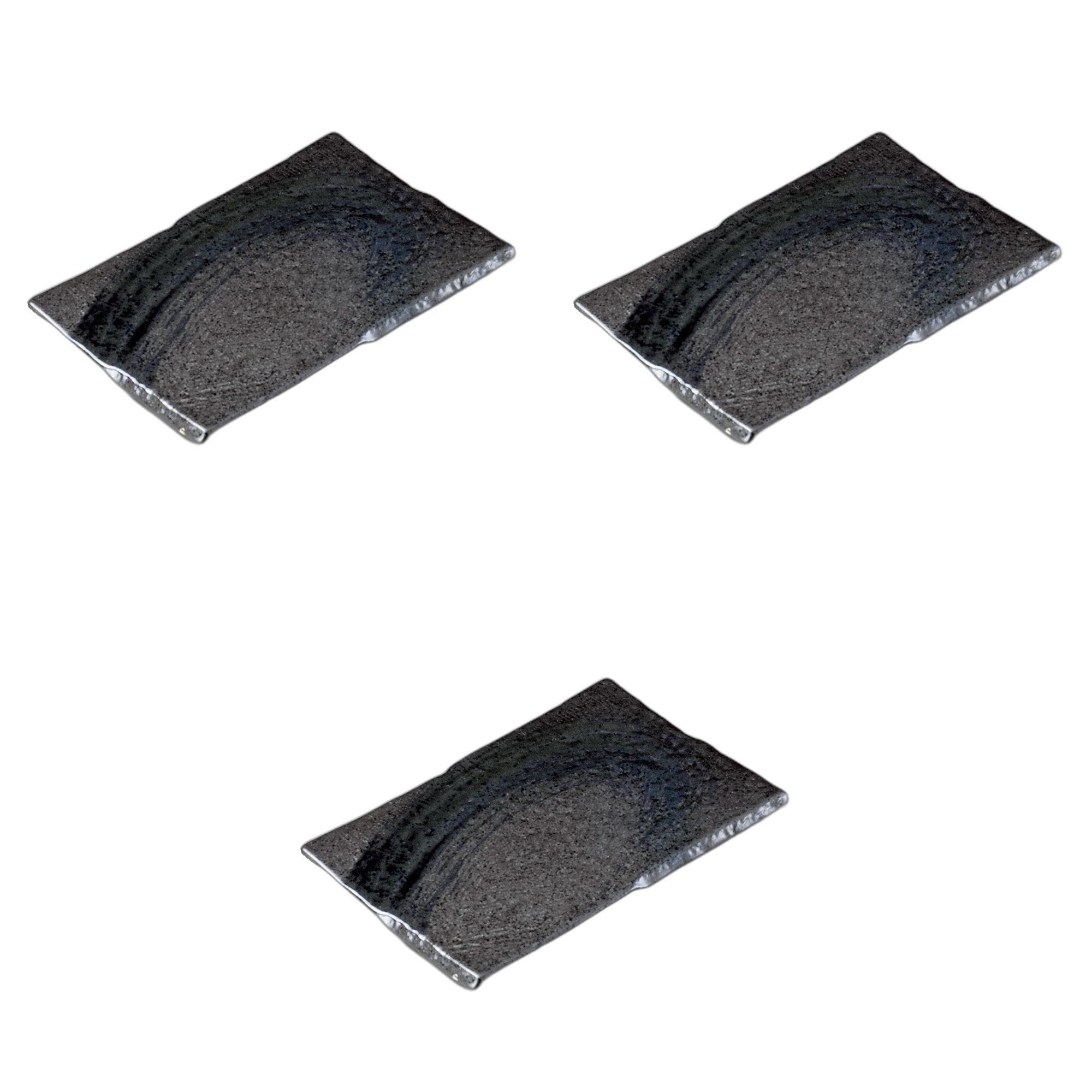 

Set of 3 Bold Black and Brown 22cm Yakitori Plates x 14 x Ceramic Yakitori Plates by Setomonohonpo [22.5 2.1cm]