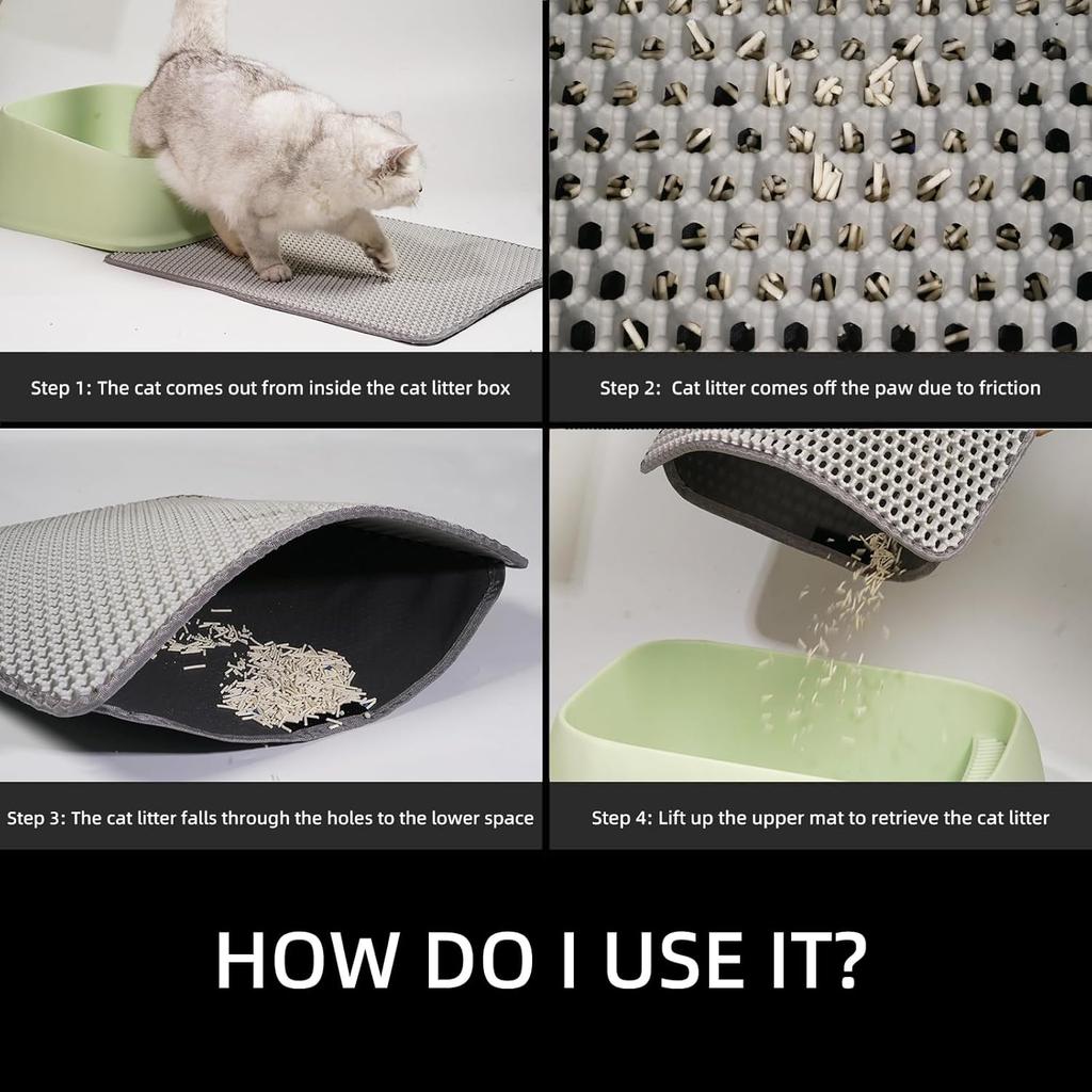 Cat Litter Mat, Honeycomb Cat Litter Mat, Double Layer Waterproof Cat Litter Mat Litter Trapping Mat, Prevents Cat Litter Scattering, Easy to