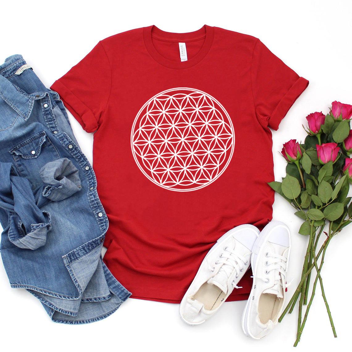 Seed of Life TShirt Flower of Life T Shirt Floral Tshirt Unisex Tshirt Short Sleeve Graphic T Shirts Unisex Women Casual Tops Tee S