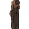 Backless Halter Ice Silk Long Dress - Women's Summer Solid Color Shirred Maxi Skirt
