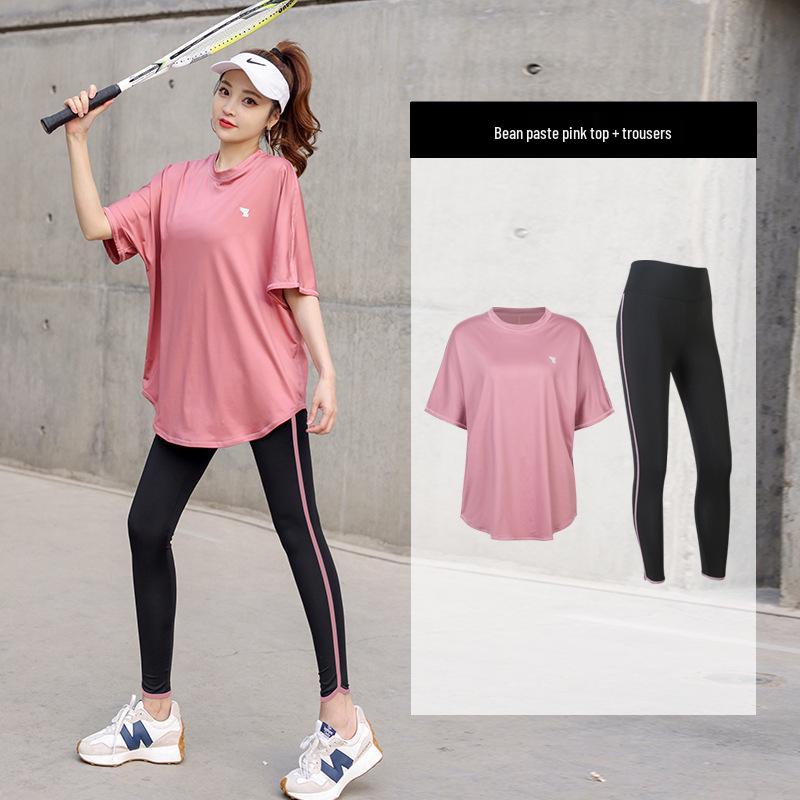 Women's Plus Size Yoga Set: Loose Short Sleeve T-Shirt & Gym Shorts