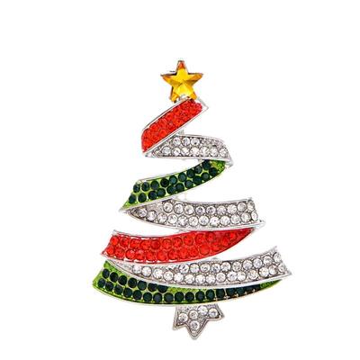 New Red And Green Rhinestone Christmas Tree Brooch Winter Design Festival Pins Unisex Party Accessories High Quality
