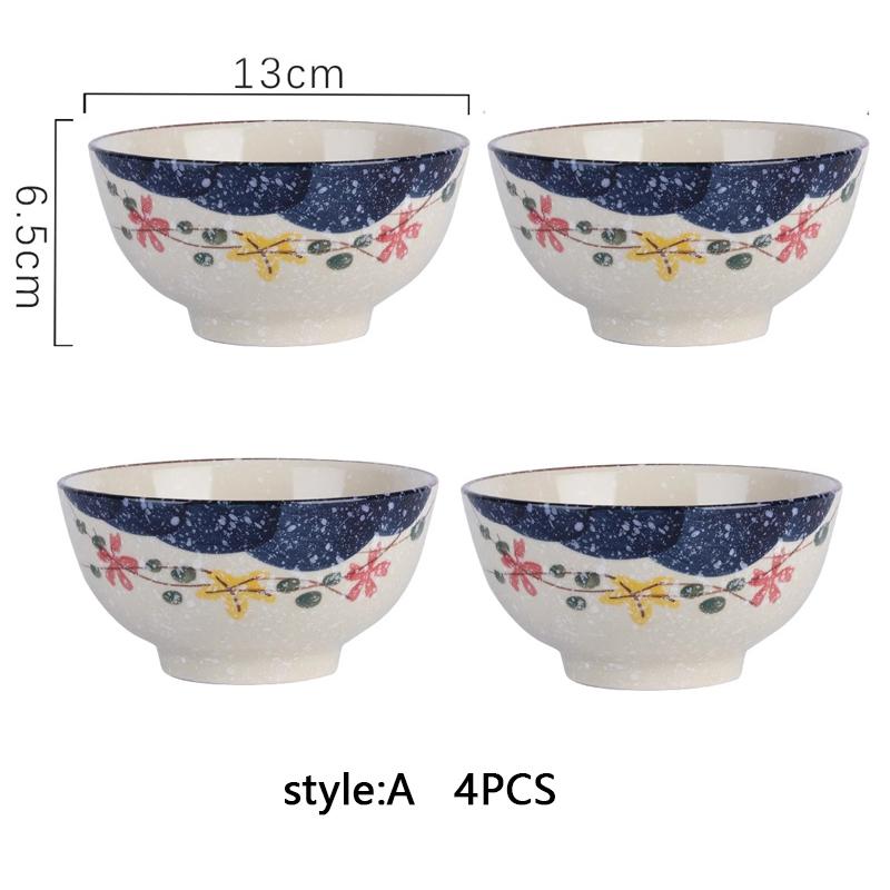 4pcs Ceramic Rice Bowl Set Cereal Soup Dessert Snack Bowl Kitchen Salad Serving Bowl Tableware Microwave Safe Japanese Style 5"