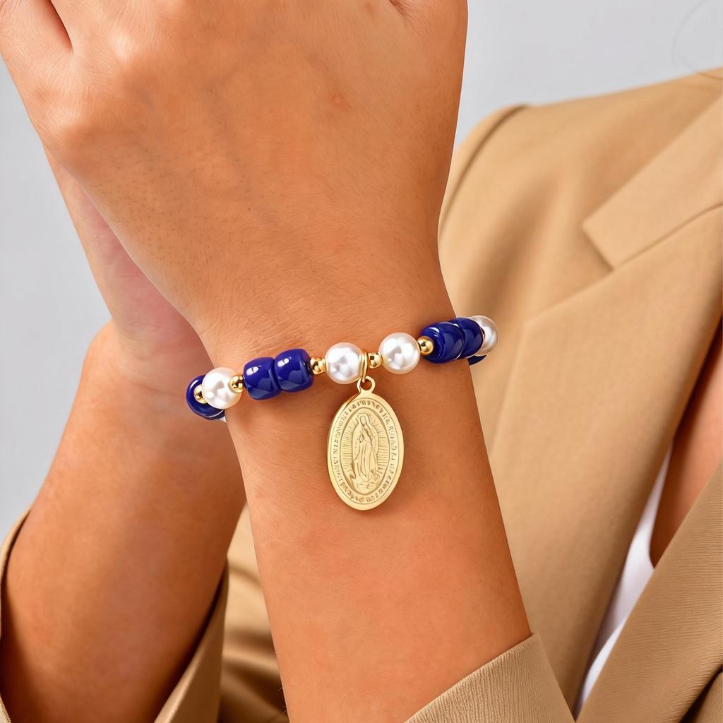 Stainless Steel Virgin Mary Bracelet for Women,Beads Chain Bracelets,Turkey Evil Eye Bracelet,Lucky Wealth Jewelry Gift
