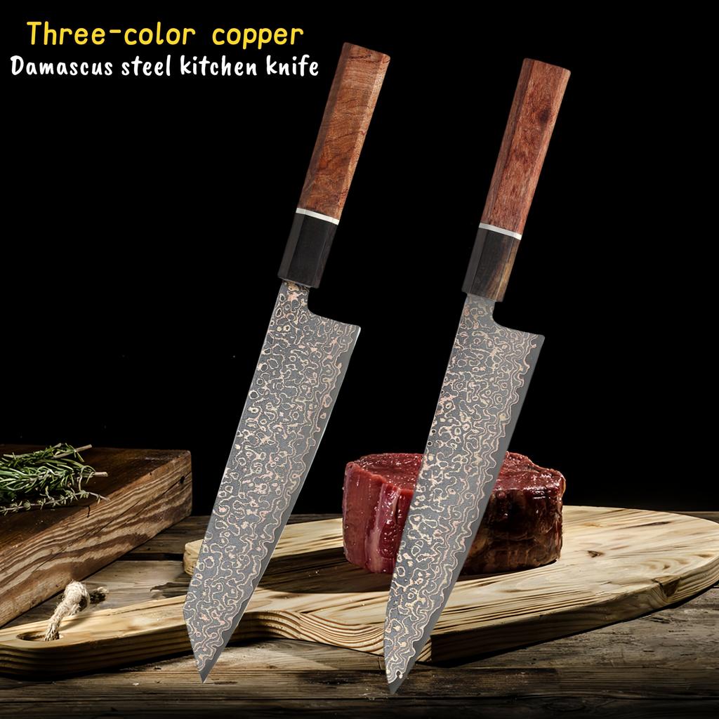 Nuovo Set Rame Tricolore 67 Piani Acciaio di Damasco Coltello da Cucina Coltello da Chef Coltello Santoku Strumento da Cucina Forte e Affilato