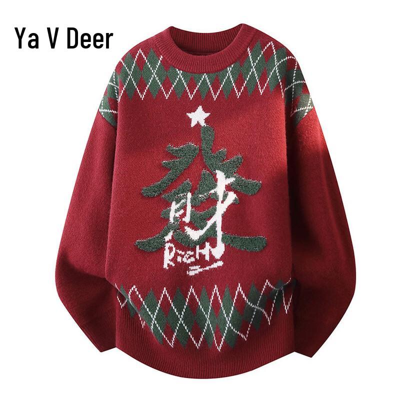 Yalu Men s Red Jacquard Knit Sweater 4XL