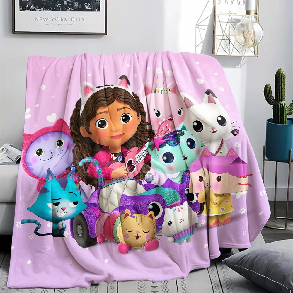 1Pc Gabby Dollhouse Print Flannel Blanket, High quality Comfortable for All Seasons, Home Decor, Warmth and Comfort, Perfect for Christmas Gifts